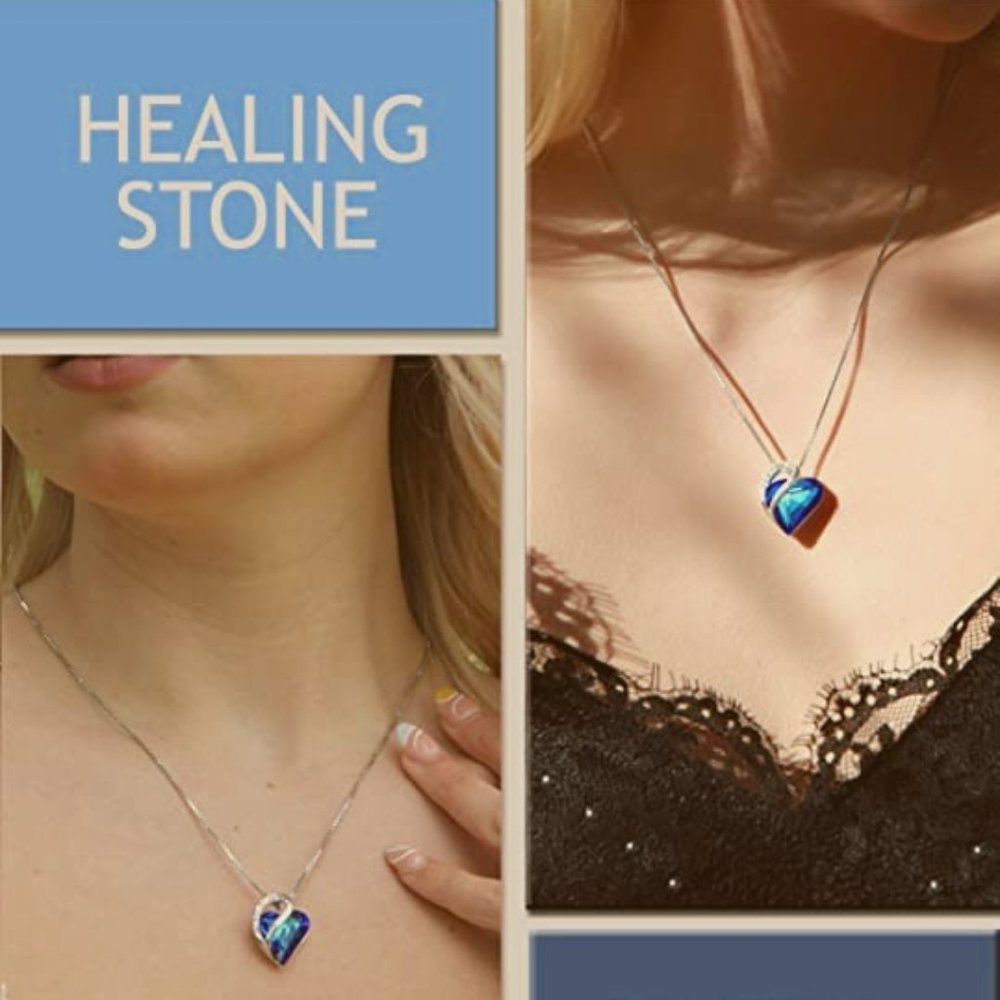 blue Infinity Love Heart Pendant Necklace with Birthstone Crystals